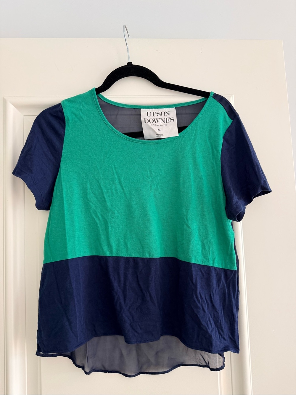 Women's Green & Navy Colorblock Short Sleeve Tee